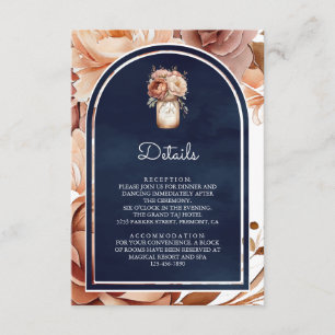 Terracotta Floral Mason Jar Navy Wedding Details Enclosure Card