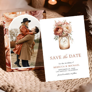 Terracotta Floral Mason Jar Photo Wedding Save The Date