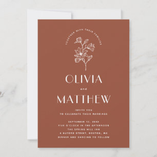 Terracotta Floral Minimalist Wedding QR & Photo Invitation