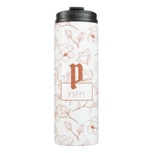 Terracotta Floral Monogram Name Thermal Tumbler