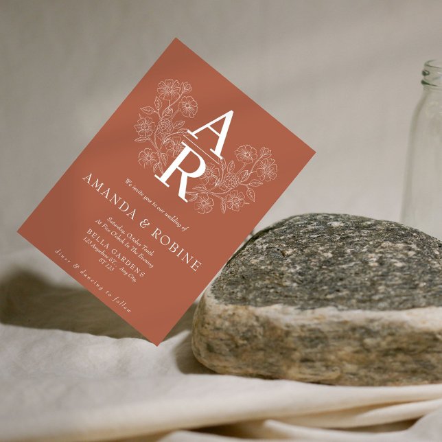 Terracotta Floral Monogram Wedding Invitation (Creator Uploaded)