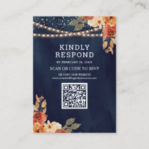 Terracotta Floral Navy Blue QR Code RSVP Wedding Enclosure Card