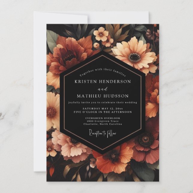 Terracotta Floral Nocturne Wedding Invitation (Front)