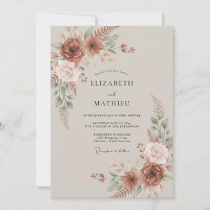 Terracotta Floral Painterly Romance Wedding Invitation