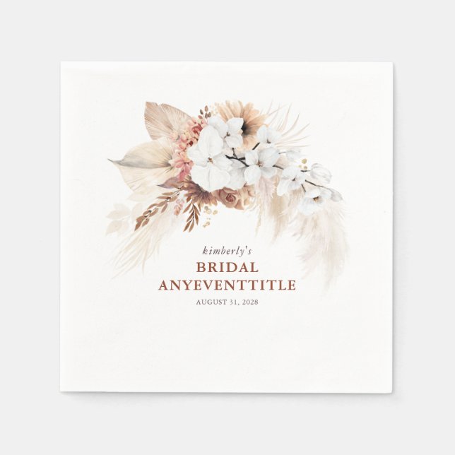Terracotta Floral Pampas Grass Any Event Napkin (Front)