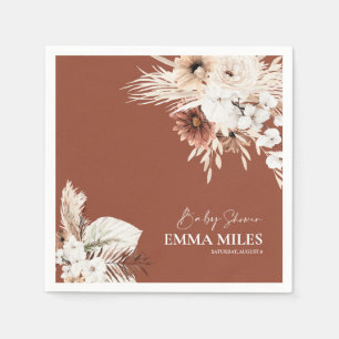 Terracotta Floral Pampas Grass Baby Shower Napkins