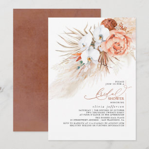 Terracotta Floral Pampas Grass Bridal Shower Invit Invitation