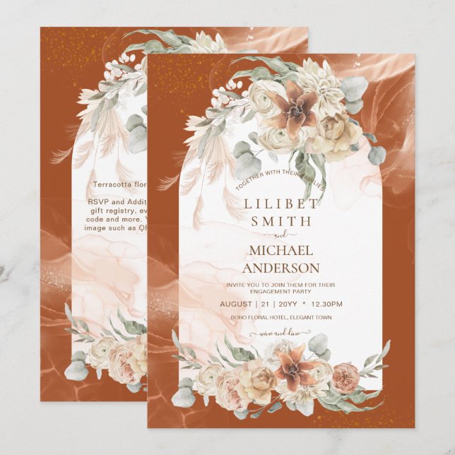 Terracotta Floral Pampas Grass ENGAGEMENT PARTY (Front/Back)