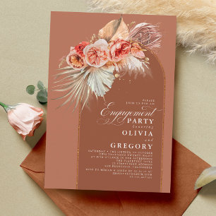 Terracotta Floral Pampas Grass Engagement Party Invitation