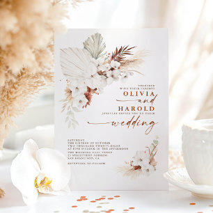 Terracotta Floral Pampas Grass Orchids Wedding Invitation
