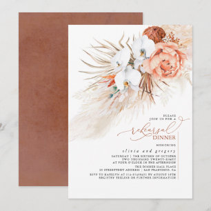 Terracotta Floral Pampas Grass Rehearsal Dinner In Invitation