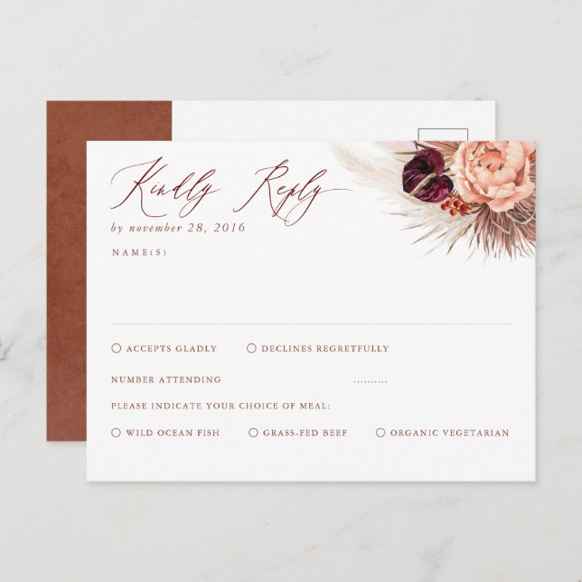 Terracotta Floral Pampas Grass RSVP Postcard (Front/Back)