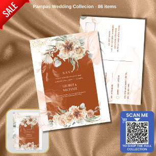 Terracotta Floral Pampas Grass RSVP WEDDING Postcard