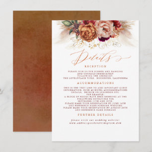 Terracotta Floral Pampas Grass Wedding Details Enclosure Card