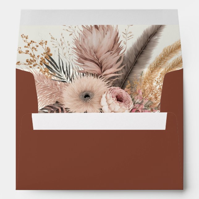 Terracotta Floral Pampas Grass Wedding Envelope (Back (Bottom))