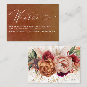 Terracotta Floral Pampas Grass Wedding Website Business Card