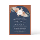 Terracotta Floral Pampas Navy Blue QR Code Wedding