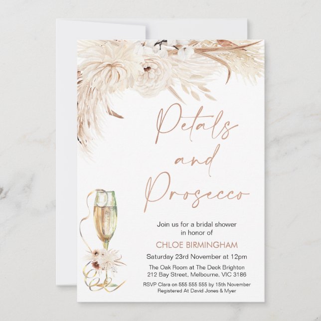 Terracotta Floral Petals Prosecco Bridal Shower Invitation (Front)