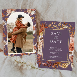 Terracotta Floral Photo Dusty Purple Wedding Save The Date