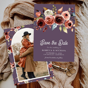 Terracotta Floral Photo Dusty Purple Wedding Save The Date