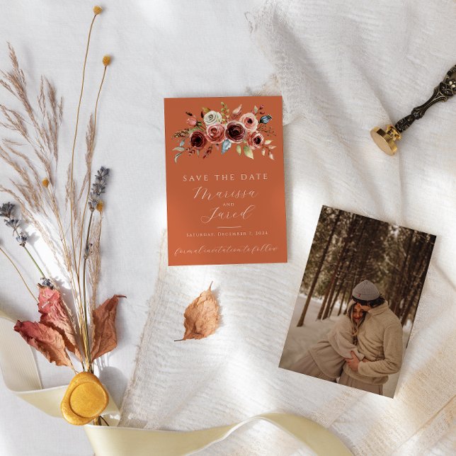 Terracotta Floral Photo Save the Date (Creator Uploaded)