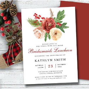 Terracotta Floral Pine Bough Bridesmaids Luncheon Invitation