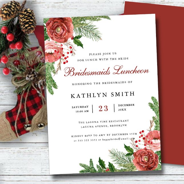 Terracotta Floral Pine Bough Bridesmaids Luncheon Invitation (Creator Uploaded)