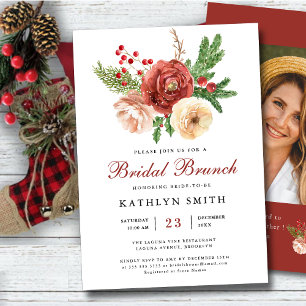 Terracotta Floral Pine Bough Foliage Bridal Brunch Invitation