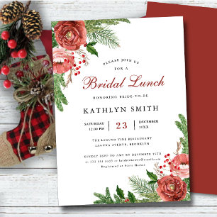 Terracotta Floral Pine Bough Foliage Bridal Lunch Invitation