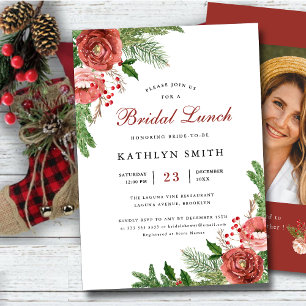 Terracotta Floral Pine Bough Foliage Bridal Lunch Invitation