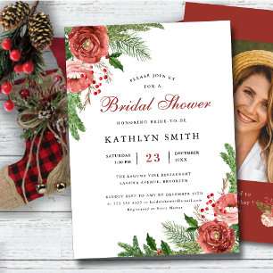 Terracotta Floral Pine Bough Foliage Bridal Shower Invitation