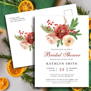 Terracotta Floral Pine Bough Foliage Bridal Shower Invitation Postcard