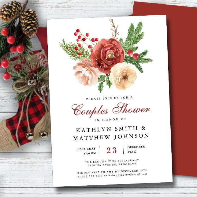 Terracotta Floral Pine Bough Green Couples Shower Invitation (Creator Uploaded)