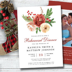 Terracotta Floral Pine Bough Rehearsal Dinner  Invitation