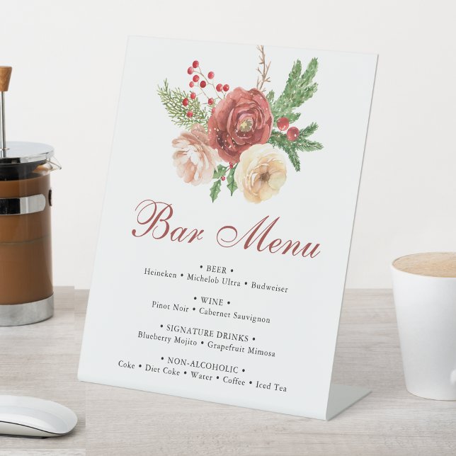 Terracotta Floral Pine Bough Wedding Bar Menu Pedestal Sign (Creator Uploaded)