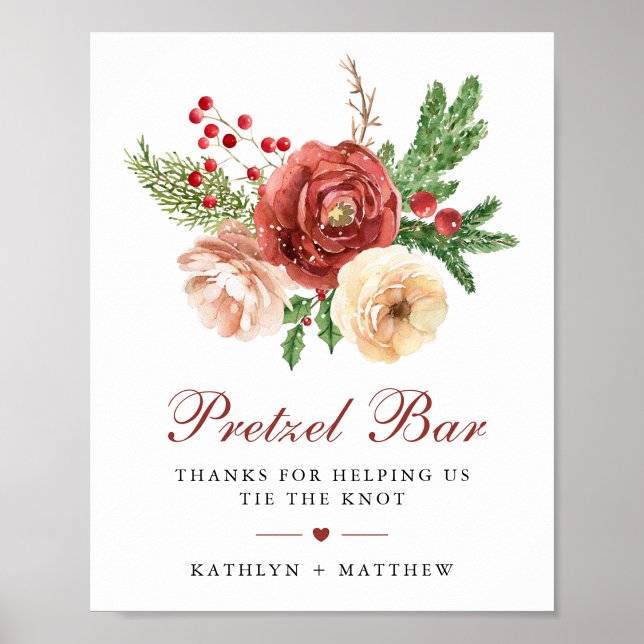 Terracotta Floral Pine Bough Wedding Pretzel Bar Poster (Creator Uploaded)