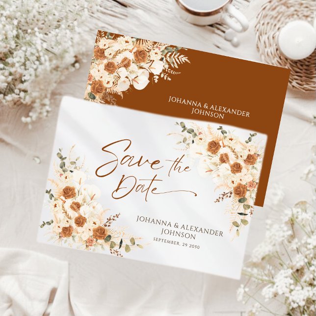 Terracotta Floral QR Code Wedding Save The Date (Creator Uploaded)