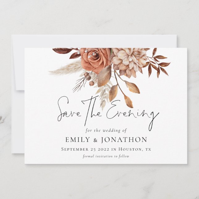 Terracotta Floral QR Wedding Save the Evening Date (Front)