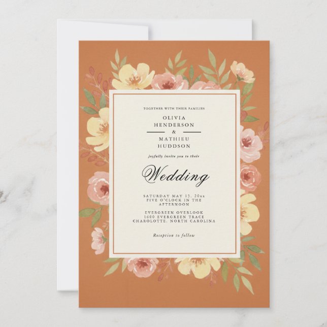 Terracotta Floral Romantic Wedding Invitation (Front)