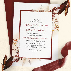 Terracotta Floral Rustic Pampas Grass Wedding Invitation