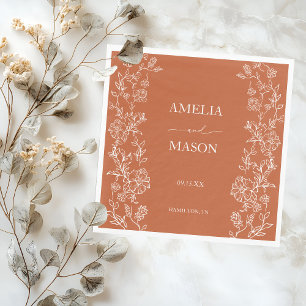 Terracotta Floral Rustic Paper Wedding Napkin