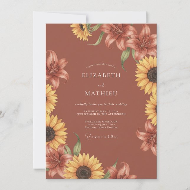 Terracotta Floral Sprig Wedding Invitation (Front)