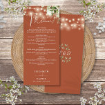 Terracotta Floral String Lights Wedding Dinner Menu<br><div class="desc">This elegant terracotta floral greenery string lights wedding menu can be personalised with your information in chic typography with your monogram initials on the reverse. Designed by Thisisnotme©</div>