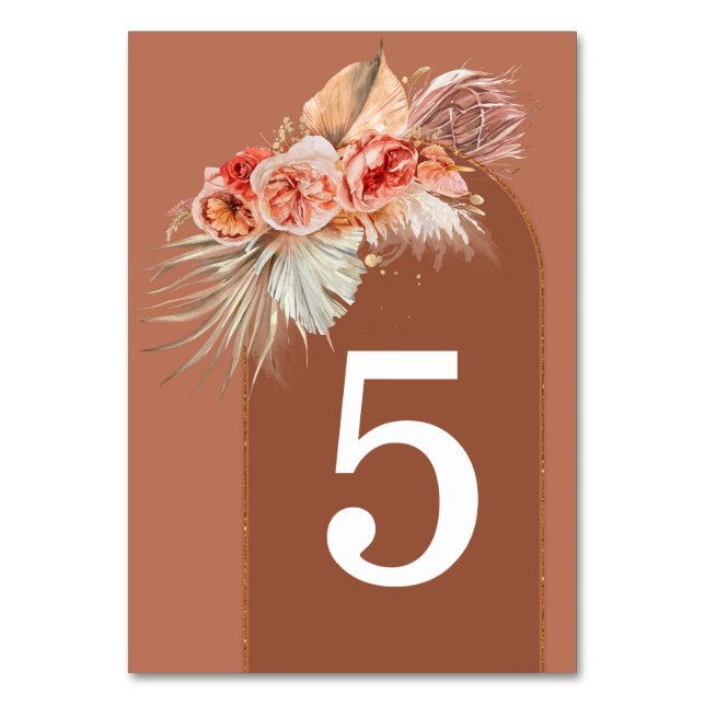Terracotta Floral Table Number Cards (Front)