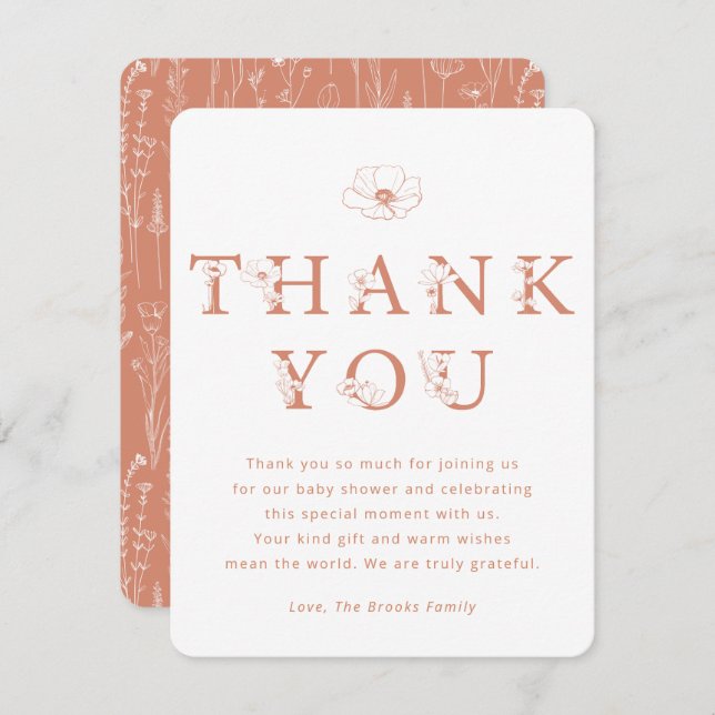 Terracotta Floral Thank You Card | Baby Shower (Front/Back)