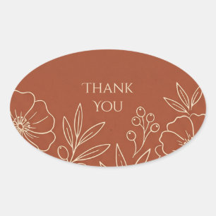 Terracotta Floral Thank You Oval Sticker