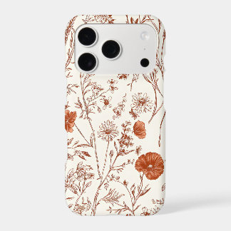 Terracotta Floral Toile Pattern iPhone Case
