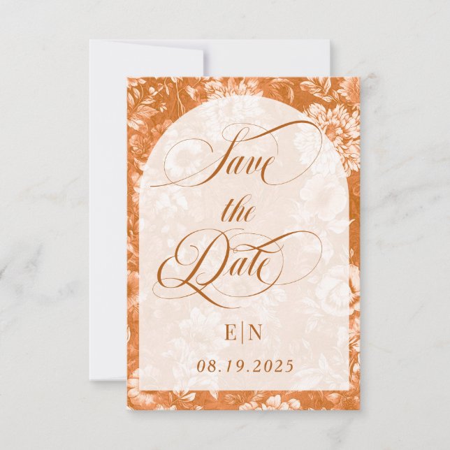 Terracotta Floral Victorian Wedding Save The Date (Front)