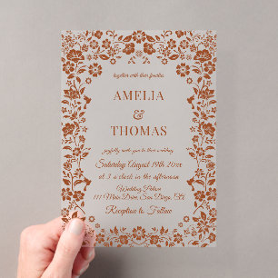 Terracotta Floral Vintage Wedding Invitation
