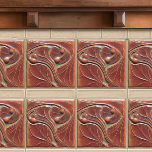 Terracotta Floral Wall Decor Art Nouveau Vintage Tile